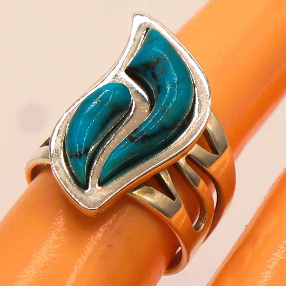 Vintage Freeform Turquoise Modernist Sterling Silver Ring By Jay King DTR Size 7